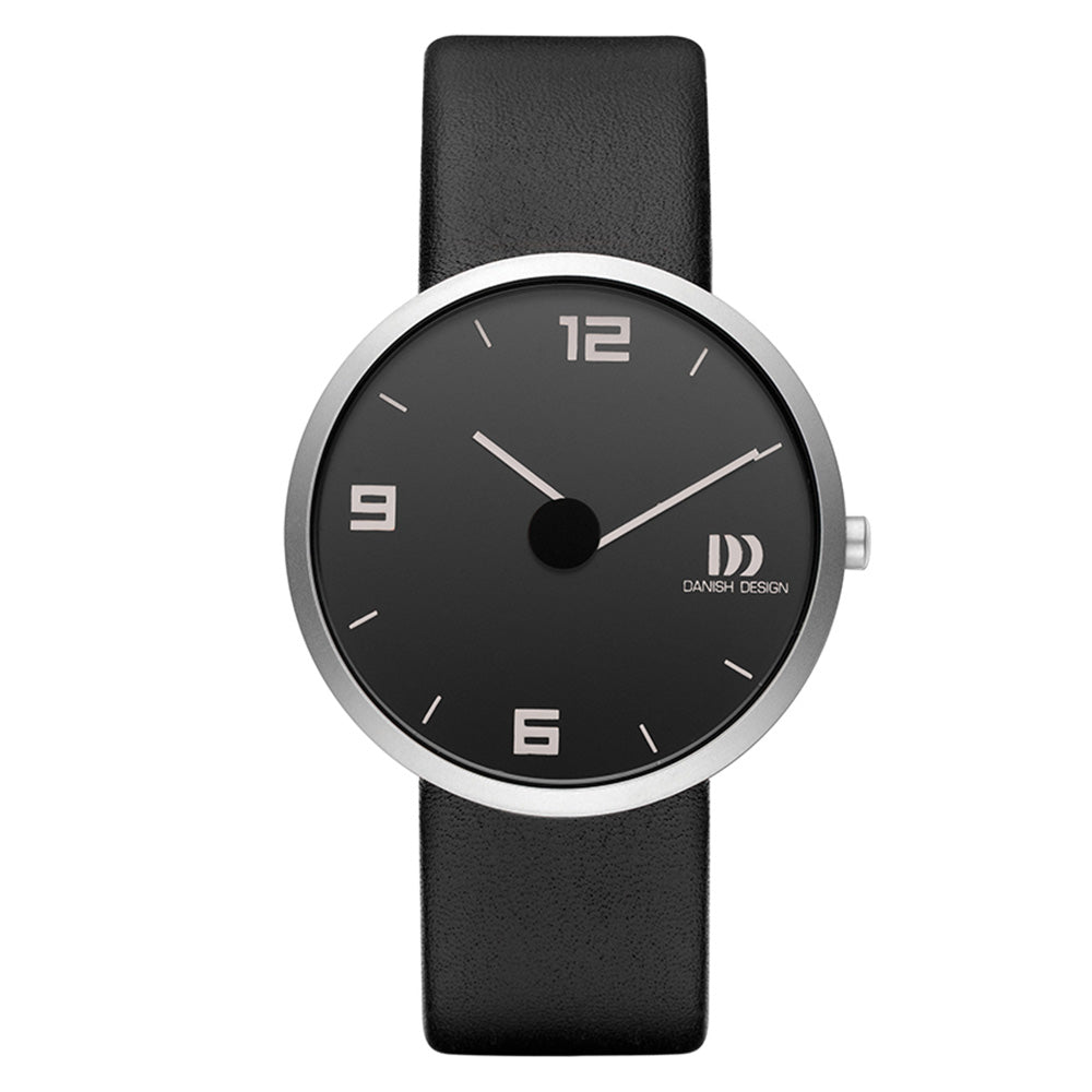 Aline brushed stainless steel, black dial & black leather watch - DDIQ13Q1115