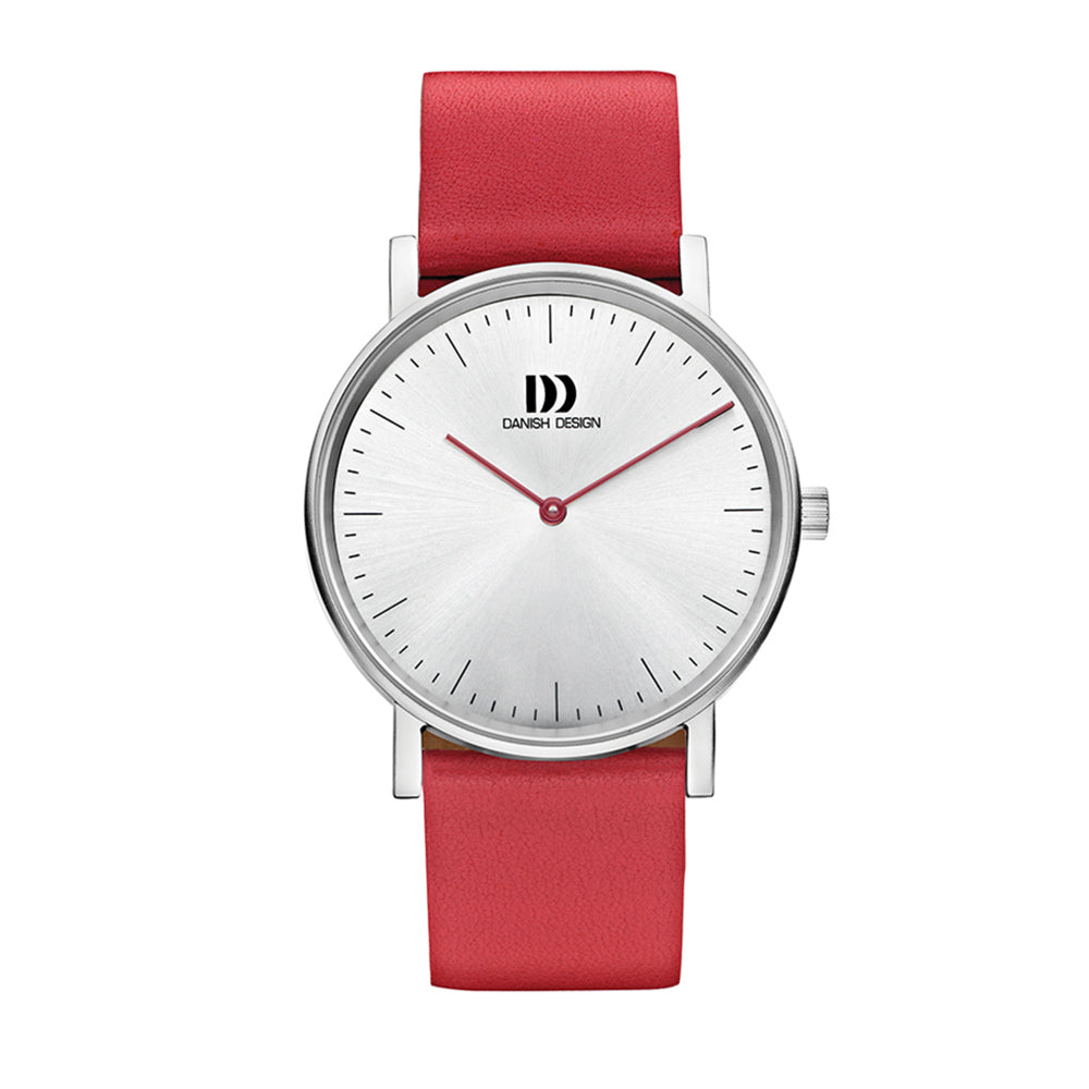 Laikrodis stainless steel, silver dial & red leather band watch - DDIV24Q1117