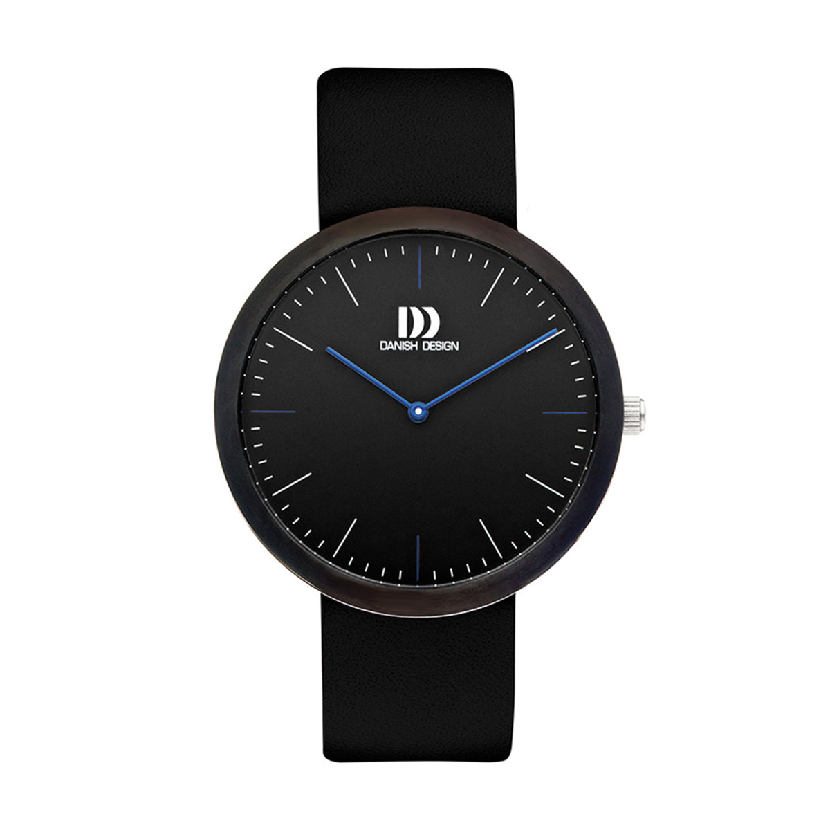 Black ion plated stainless steel, black dial & black leather watch - DDIQ22Q1119