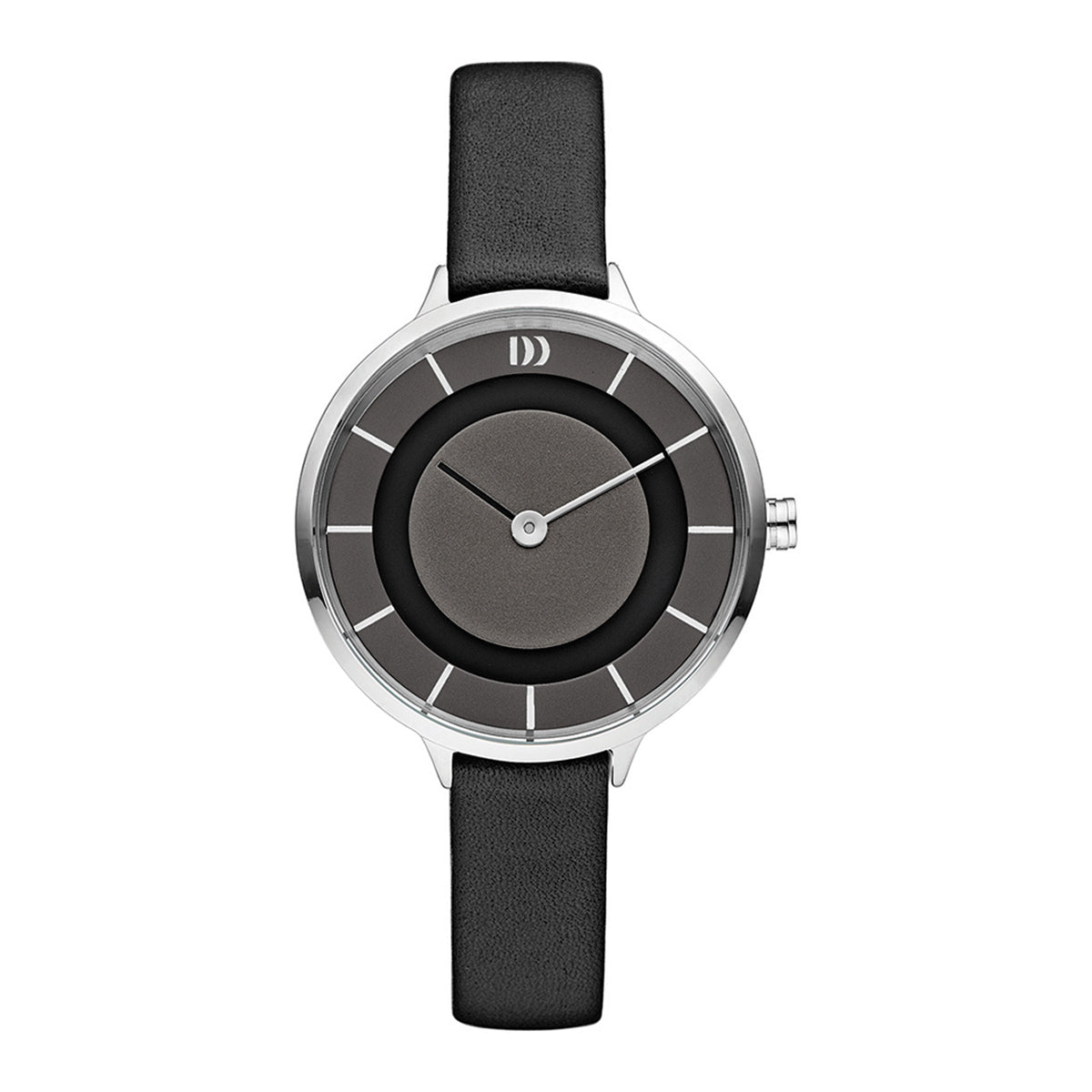 Polished stainless steel, black/ grey dial & leather watch - DDIV13Q1165