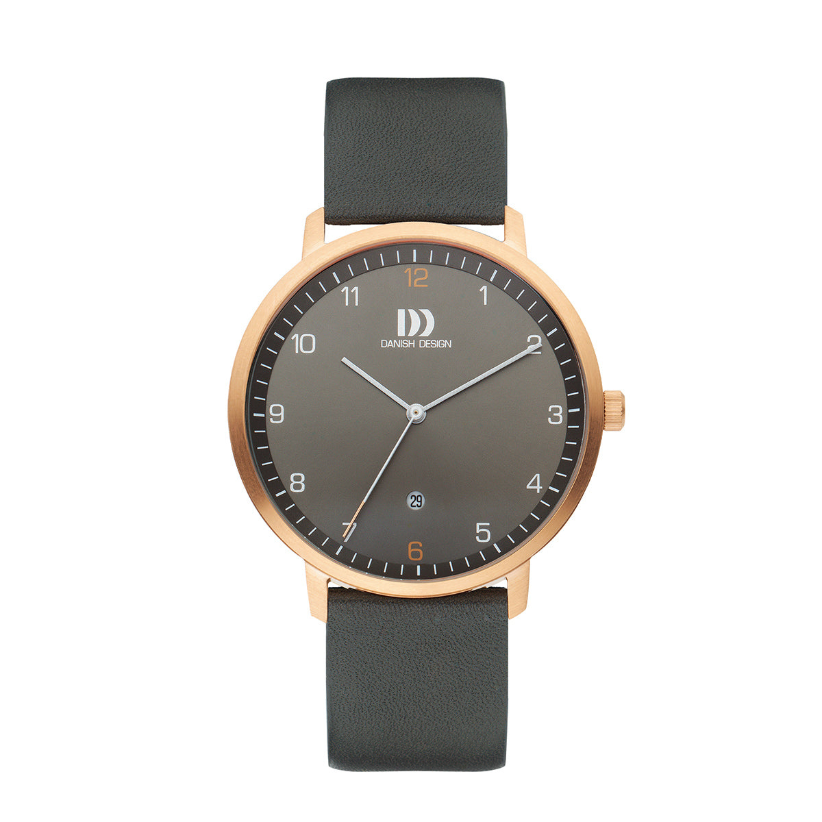 Satin rose gold ion plated stainless steel, grey dial & leather watch - DDIQ18Q1182