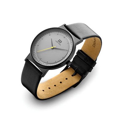 Helsinki black ion plated stainless steel watch, grey dial and black leather band - DDIQ16Q1189