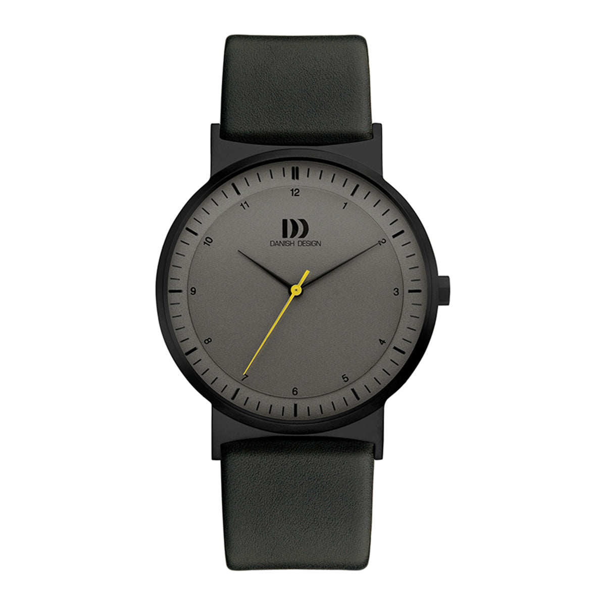 Helsinki black ion plated stainless steel watch, grey dial and black leather band - DDIQ16Q1189