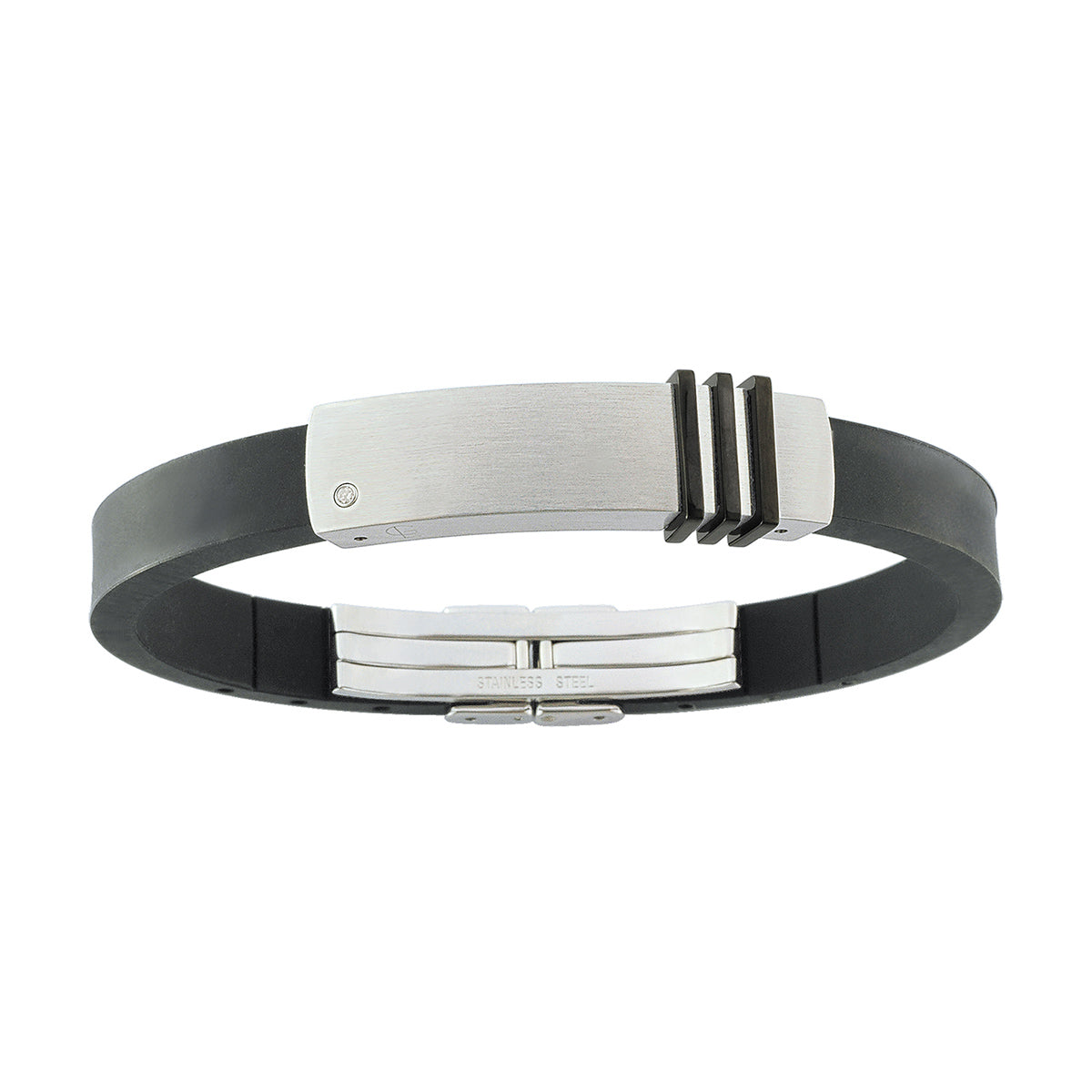 Stainless steel, black PVD, diamond & rubber bracelet - GL4TC701AVB