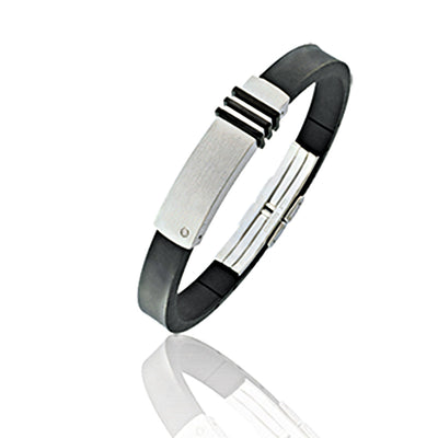 Stainless steel, black PVD, diamond & rubber bracelet - GL4TC701AVB