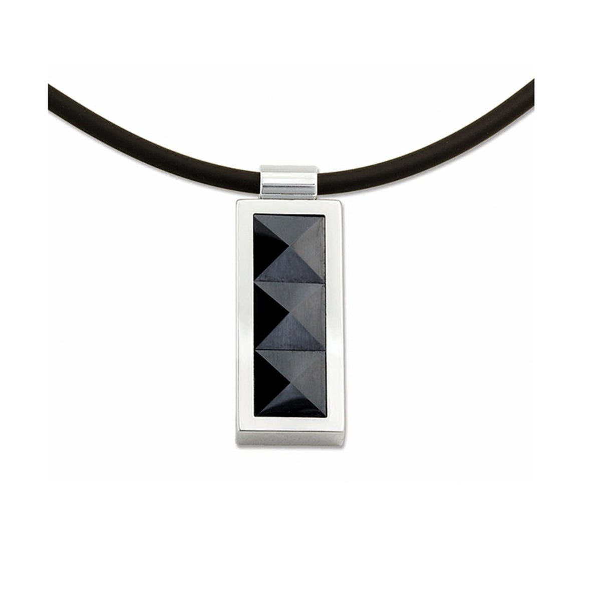 Stainless steel & black ceramic pendant - neoprene necklace - GL4TE501AV