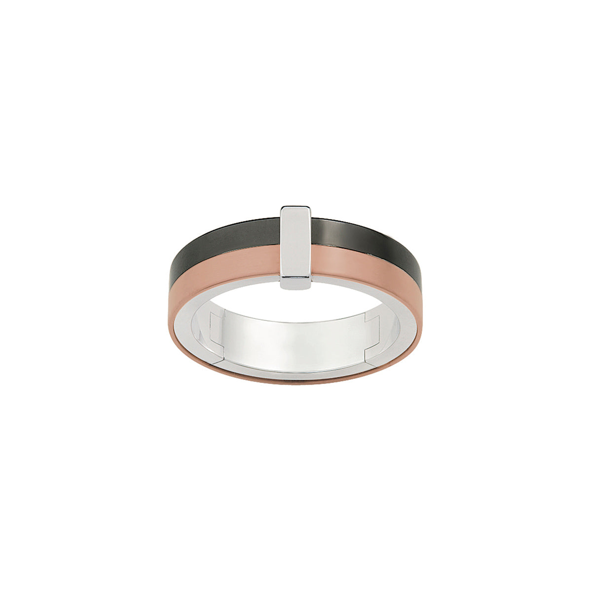 Three tone stainless steel, copper and black PVD ring - GL4TF009A