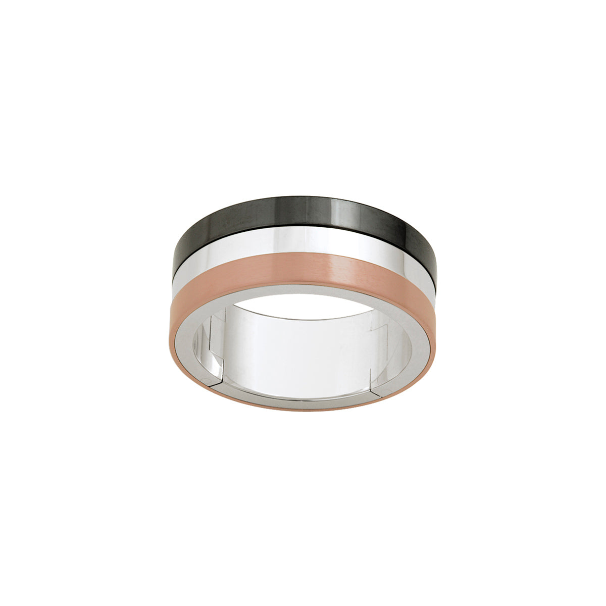 Three tone stainless steel, copper and black PVD wide ring - GL4TF010A