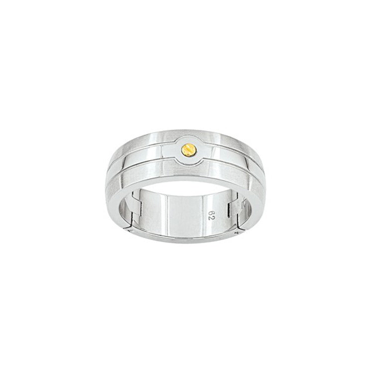 Polished & brushed stainless steel ring with 18ct gold screw - GL4TH001H