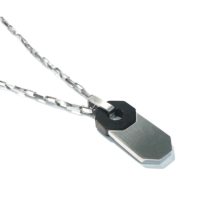 Stainless steel & black ceramic shaped pendant - stainless steel chain - GL4TH506A