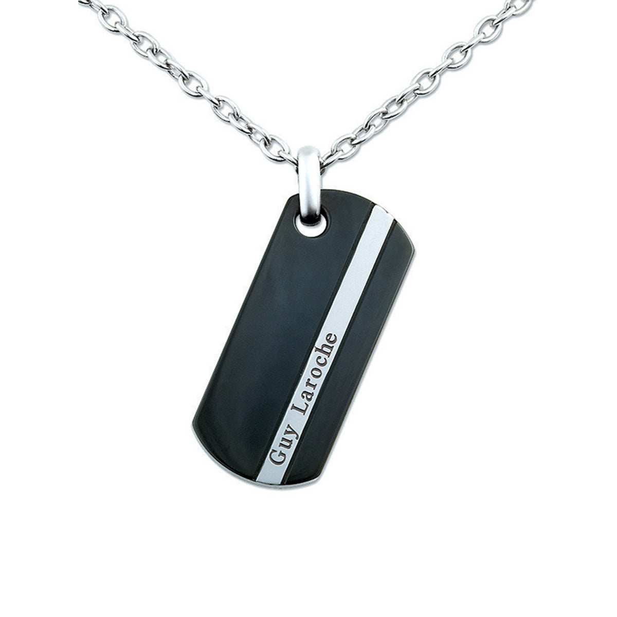 Black ceramic and stainless steel monogram pendant - stainless steel chain - GL4TI501A