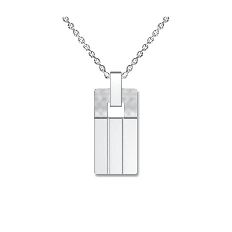 Polished stainless steel rectangle pendant - stainless steel chain - GL4TL502A