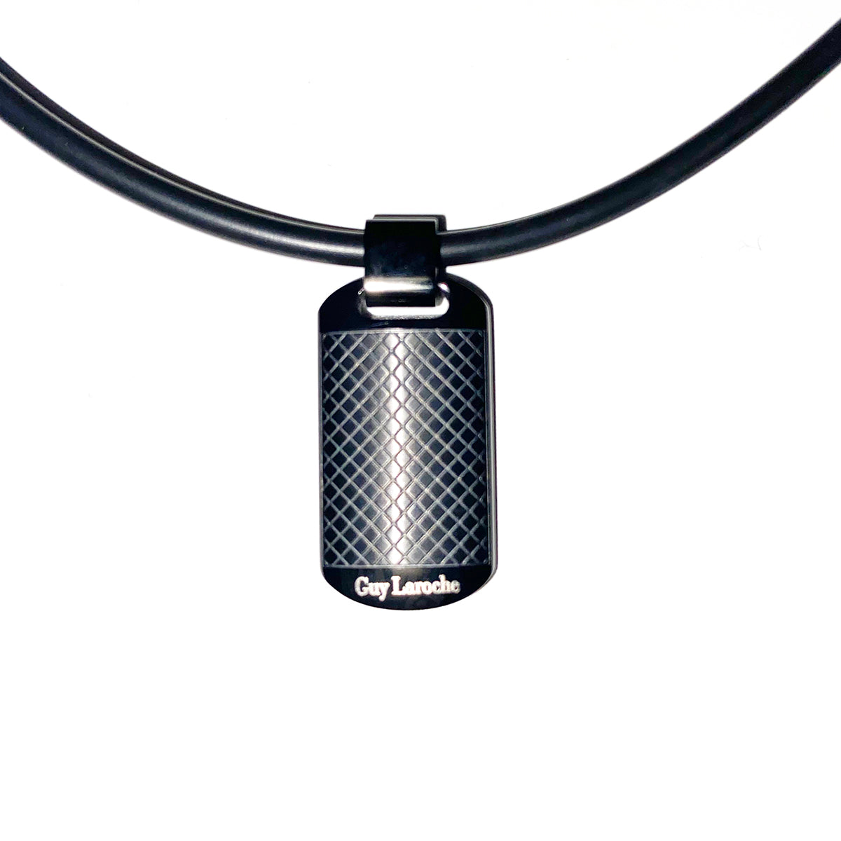 Black PVD stainless steel patterned pendant - neoprene necklace - GL4TL505N