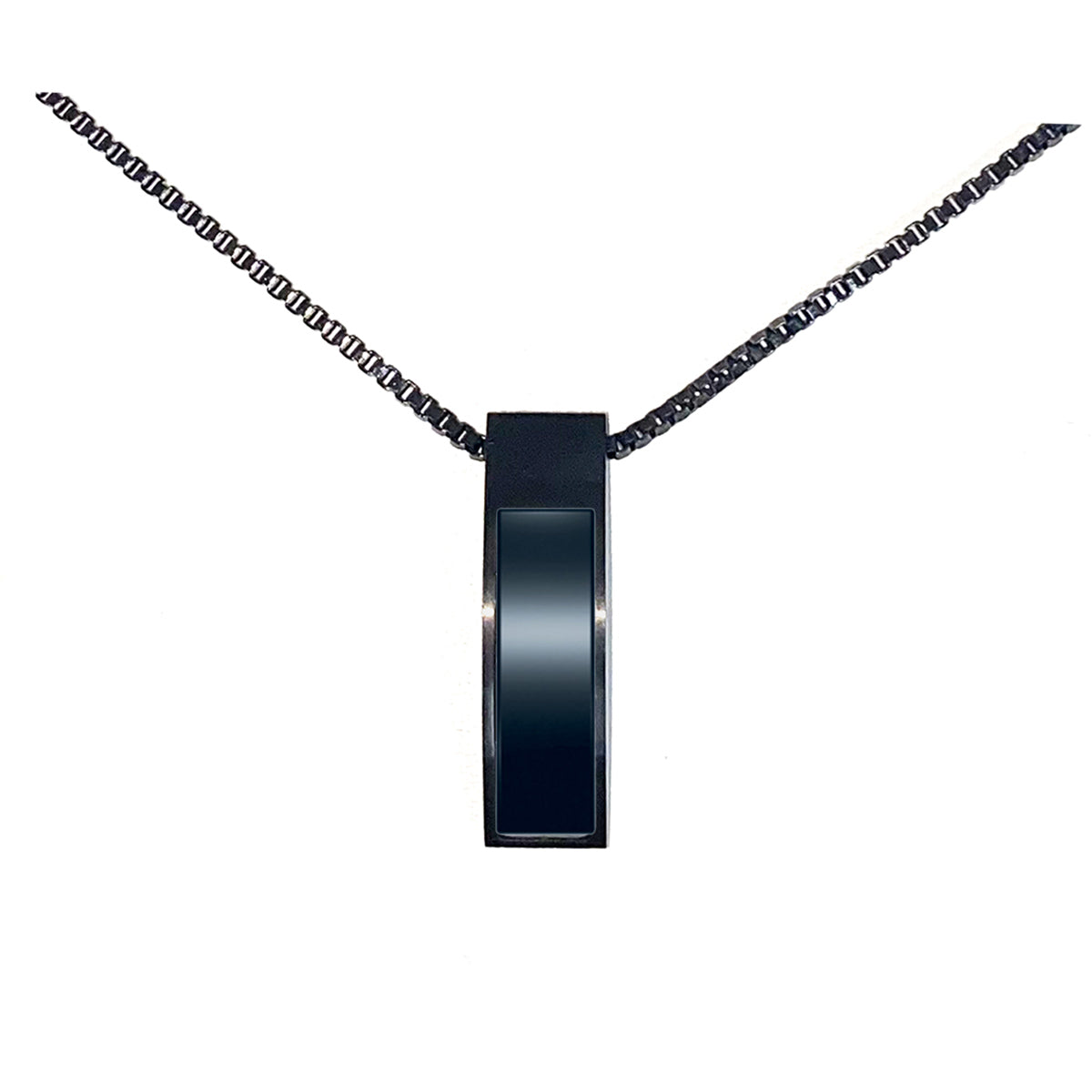 Stainless steel, ceramic & black PVD rectangle polished pendant - stainless steel chain - GL4TL507NCN