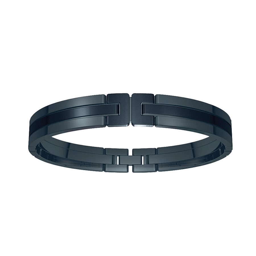 Polished & brushed rectangle stainless steel & black PVD bracelet - GL4TL702N