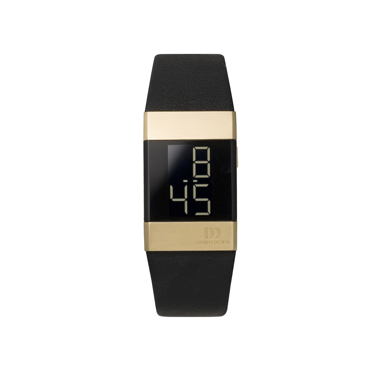 Rectangle digital gold ion plated stainless steel and black leather watch - DDIV11Q641