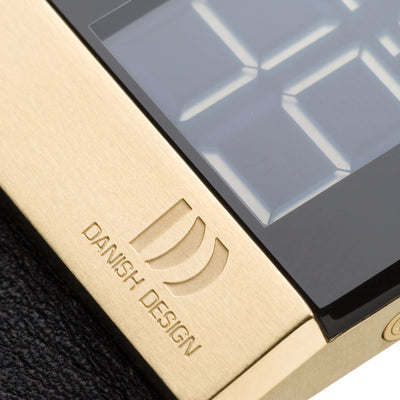 Rectangle digital gold ion plated stainless steel and black leather watch - DDIV11Q641