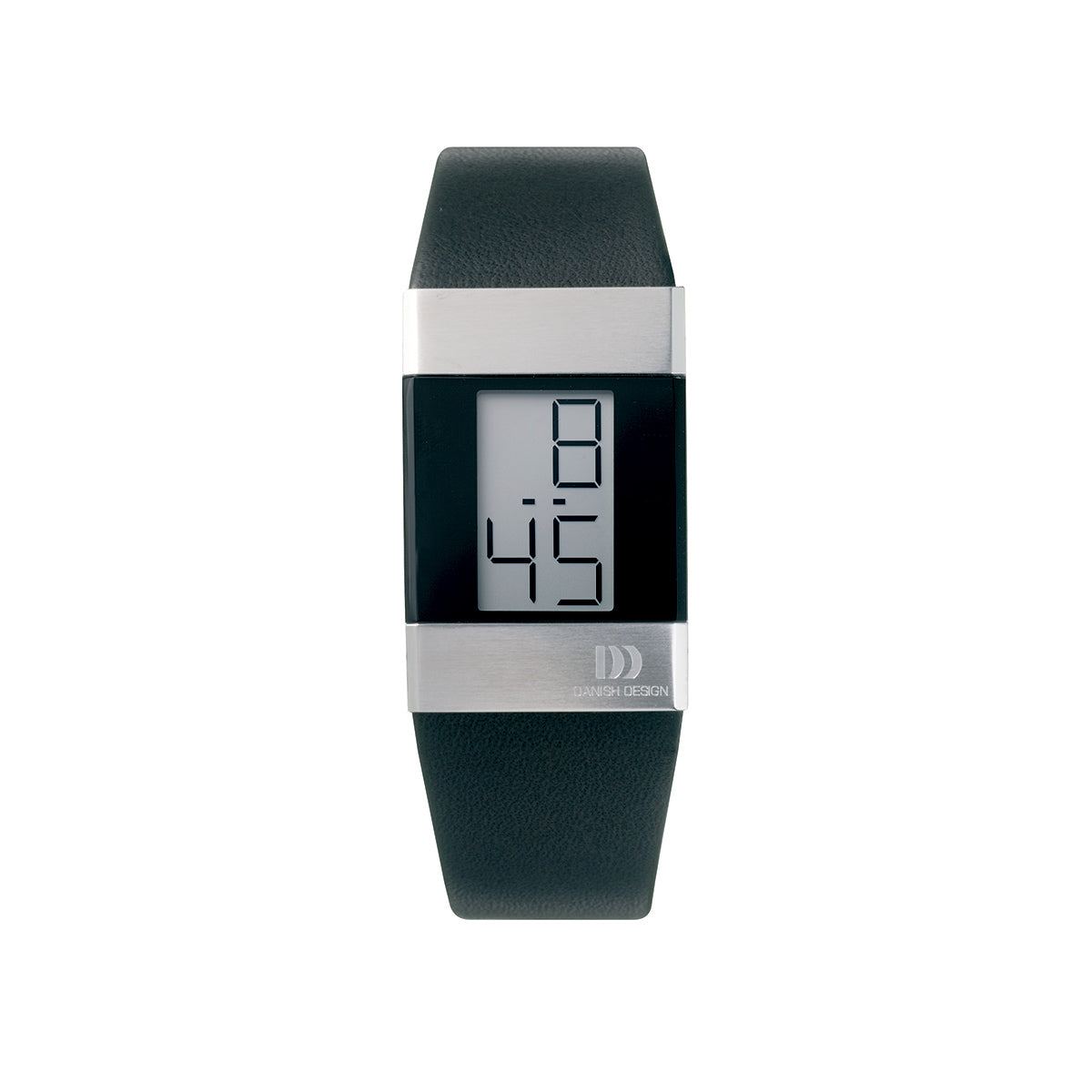 Rectangle digital stainless steel and black leather watch - DDIV12Q641