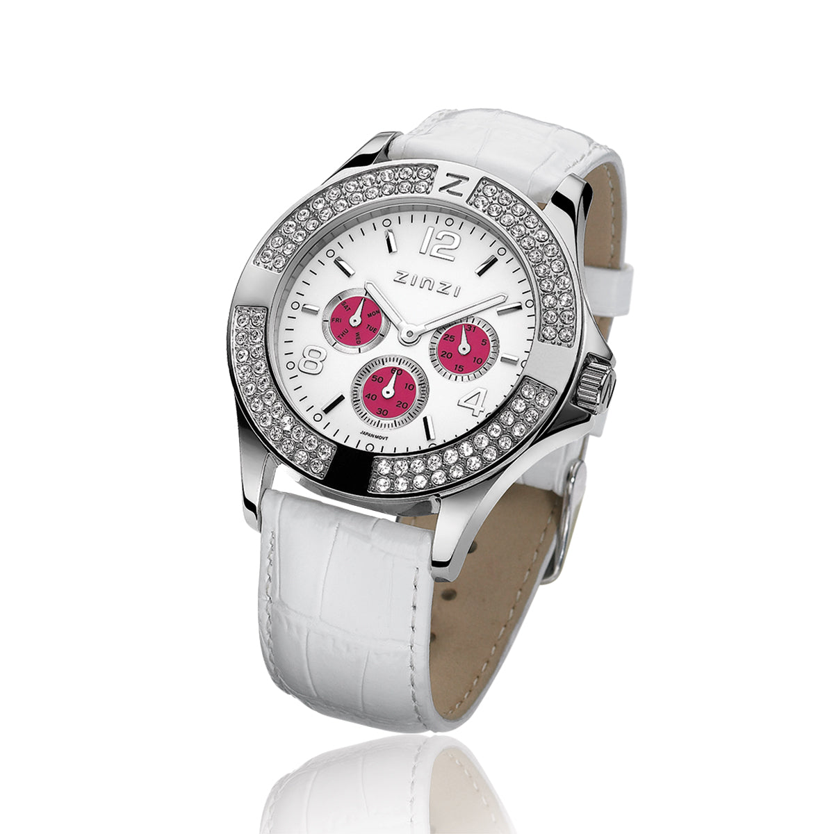 Stainless Steel Watch White & Pink Dial With CZ - ZUNO3