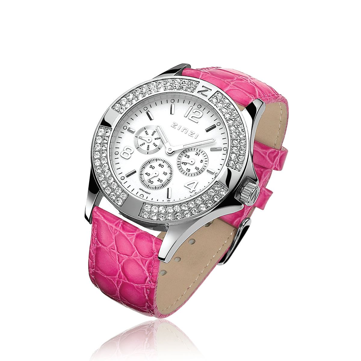 Stainless Steel Watch White & Pink Dial With CZ - ZUNO9