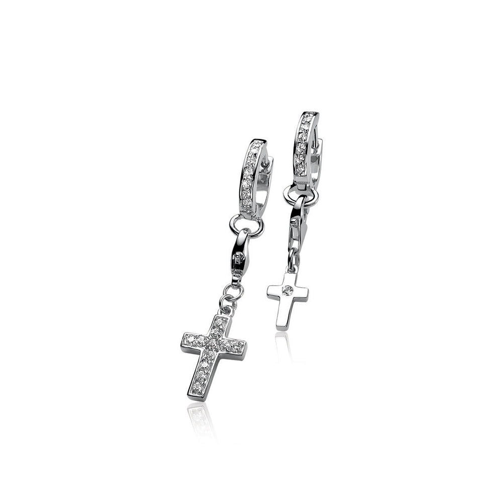 Crystal Glitter Cross Charm - Silver - ZCH78