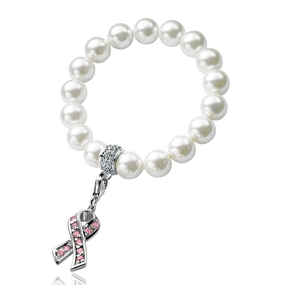 Pearl Bead Bracelet With CZ - White - ZCH-A18