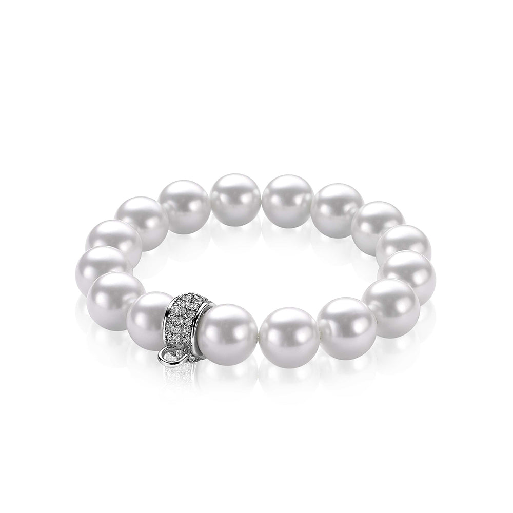 Pearl Bead Bracelet With CZ - White - ZCH-A18