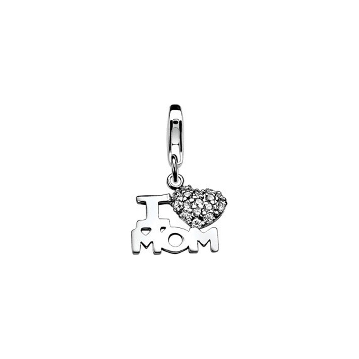 Crystal Love Mom Charm - Silver - ZCH149