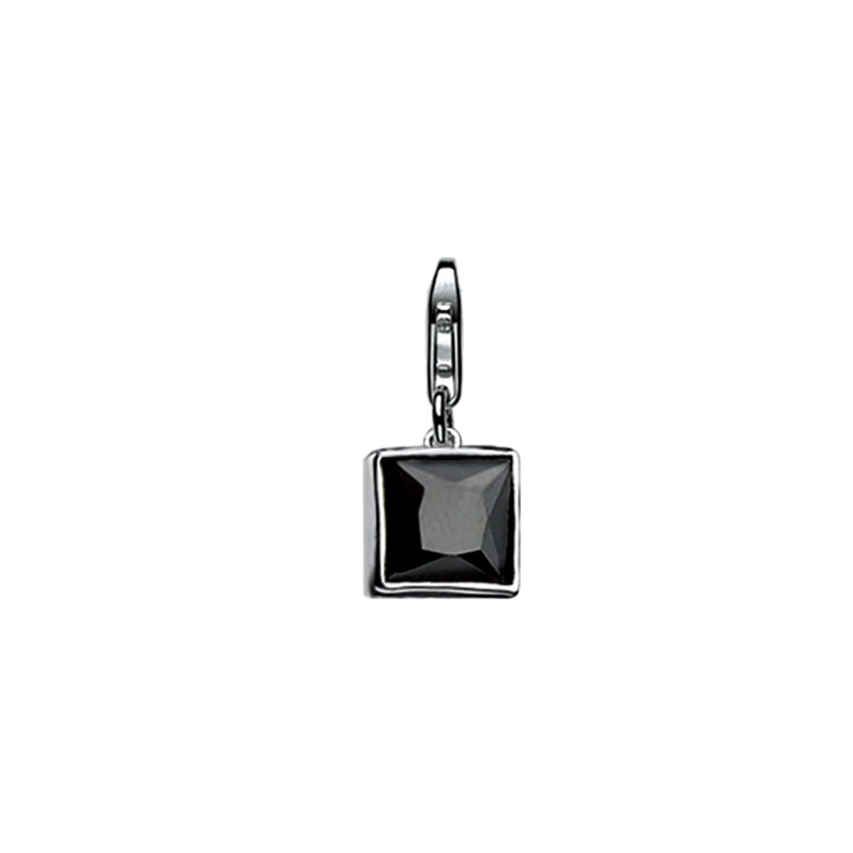 Silver Crystal Set Square Charm - Black - ZCH250BL