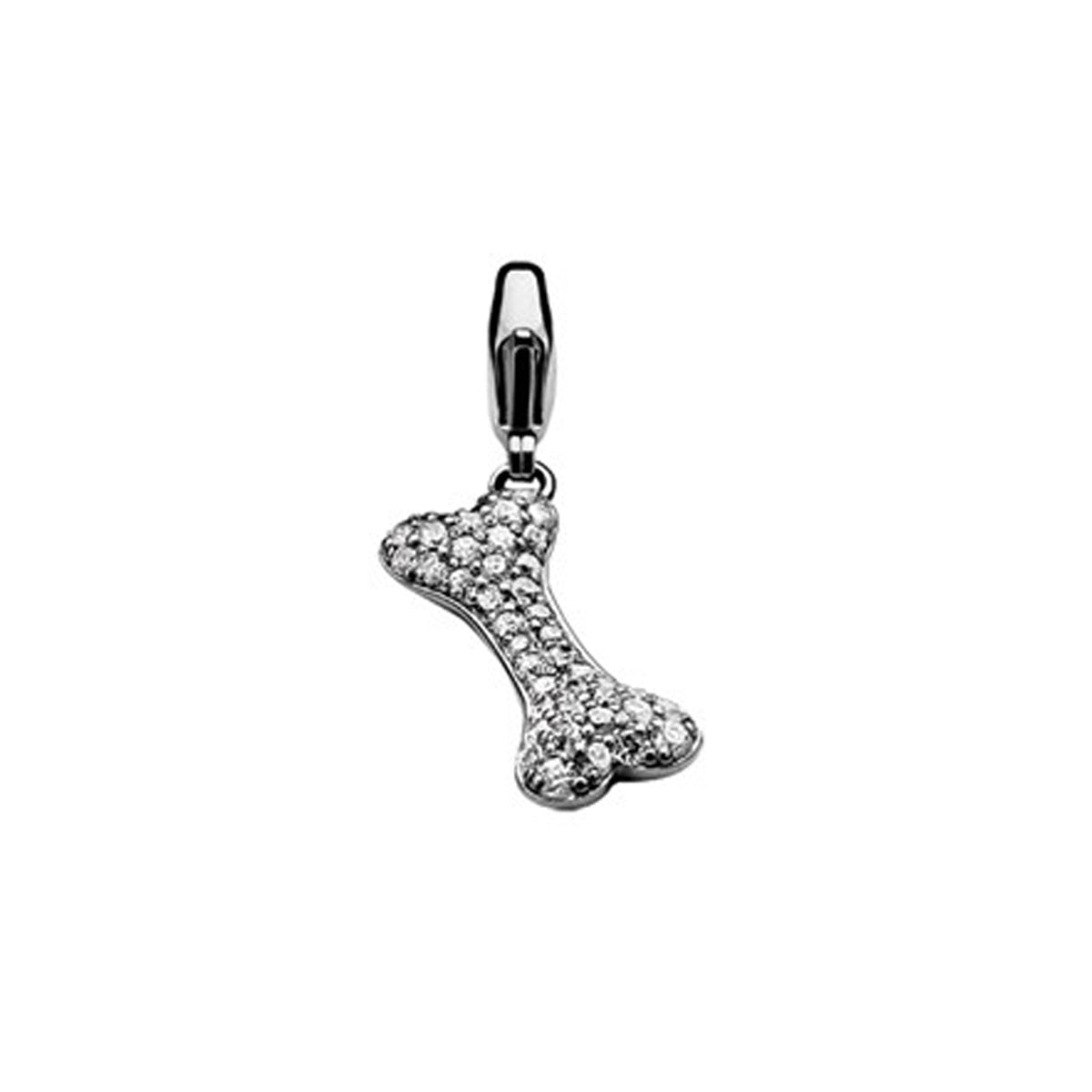 Crystal Dog Bone Charm - Silver - ZCH261