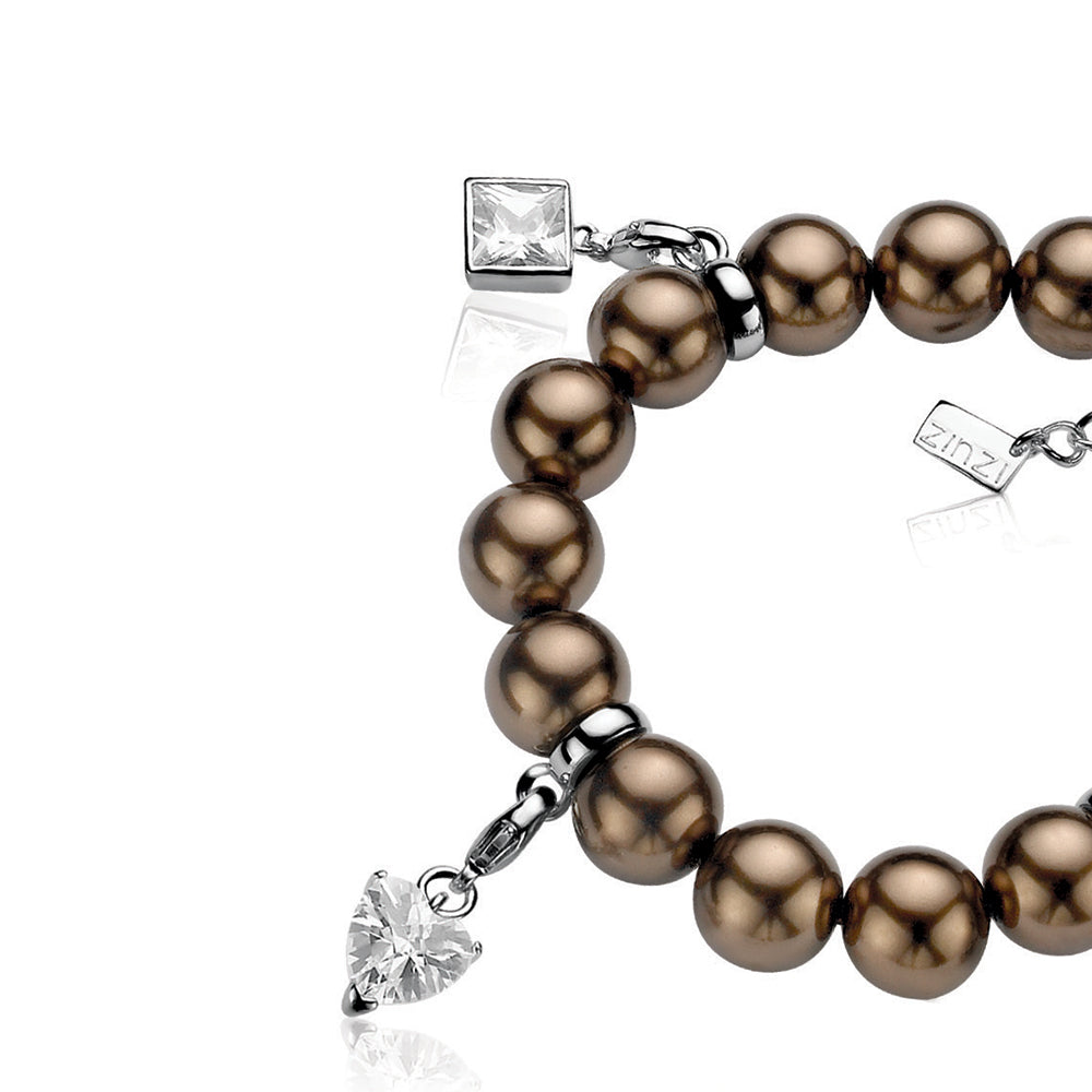 Pearl Bead Charm Bracelet - Brown - ZCHA13B