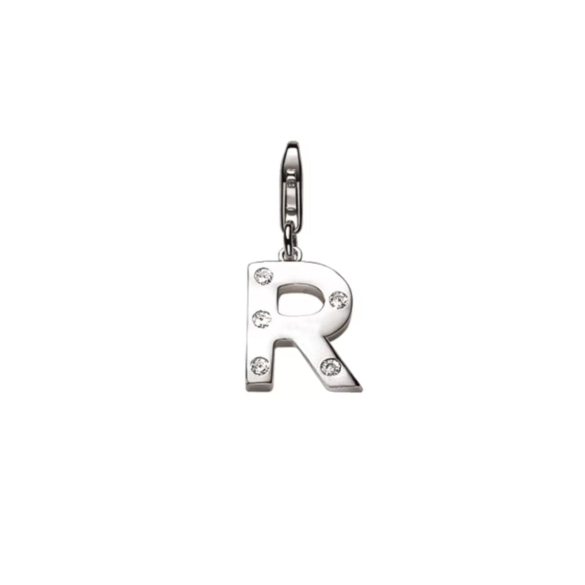 Silver R Charm with CZ - ZCHR