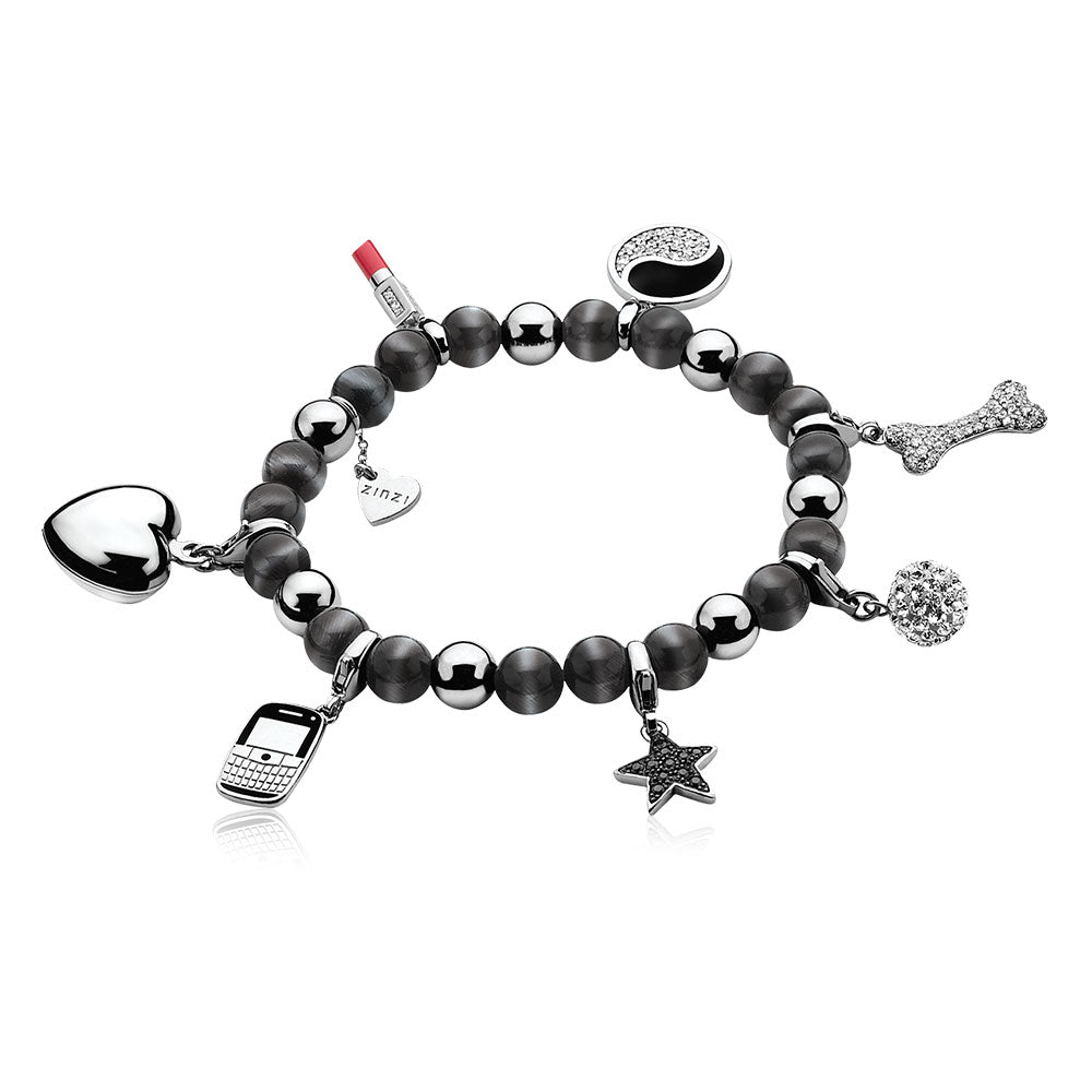 Cats-Eye Bead Charm Bracelet - Black - ZCH-A21Z