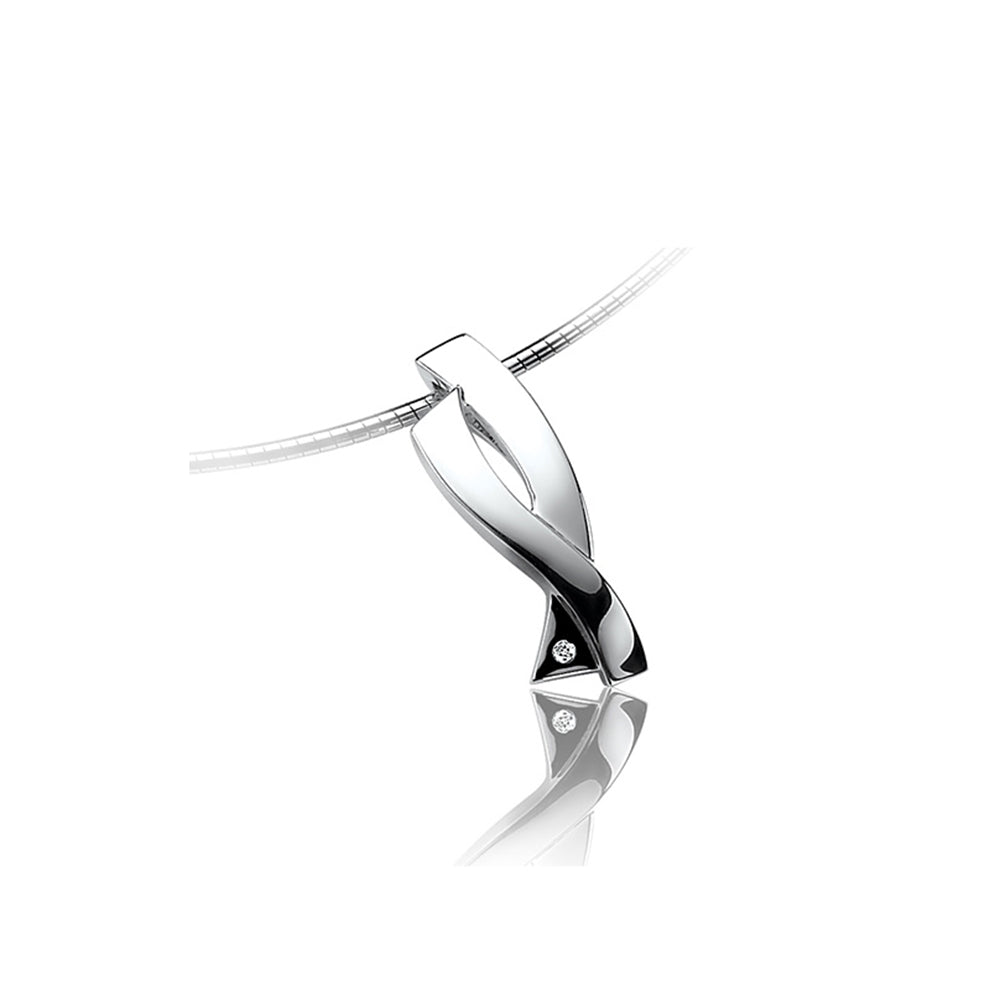 Silver Diamond Ribbon Pendant - ZDH24