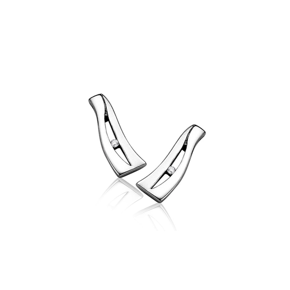 Silver Diamond Wave Stud Earrings - ZDO11