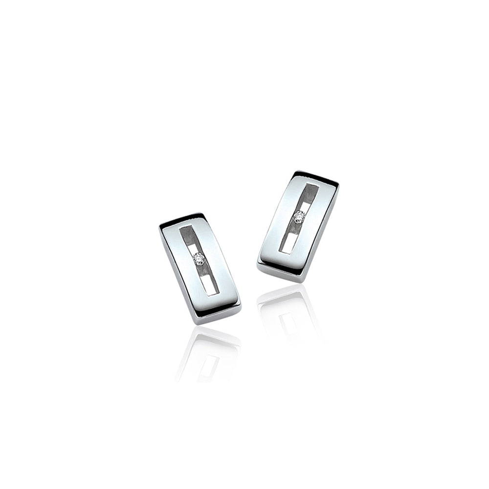 Silver Diamond Rectangle Earring Studs - ZDO15