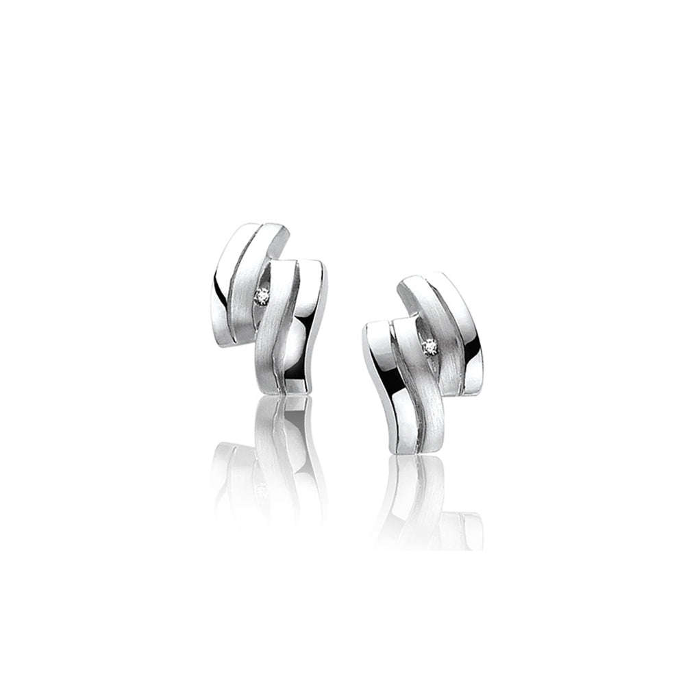 Silver Diamond Double Wave Stud Earrings - ZDO21