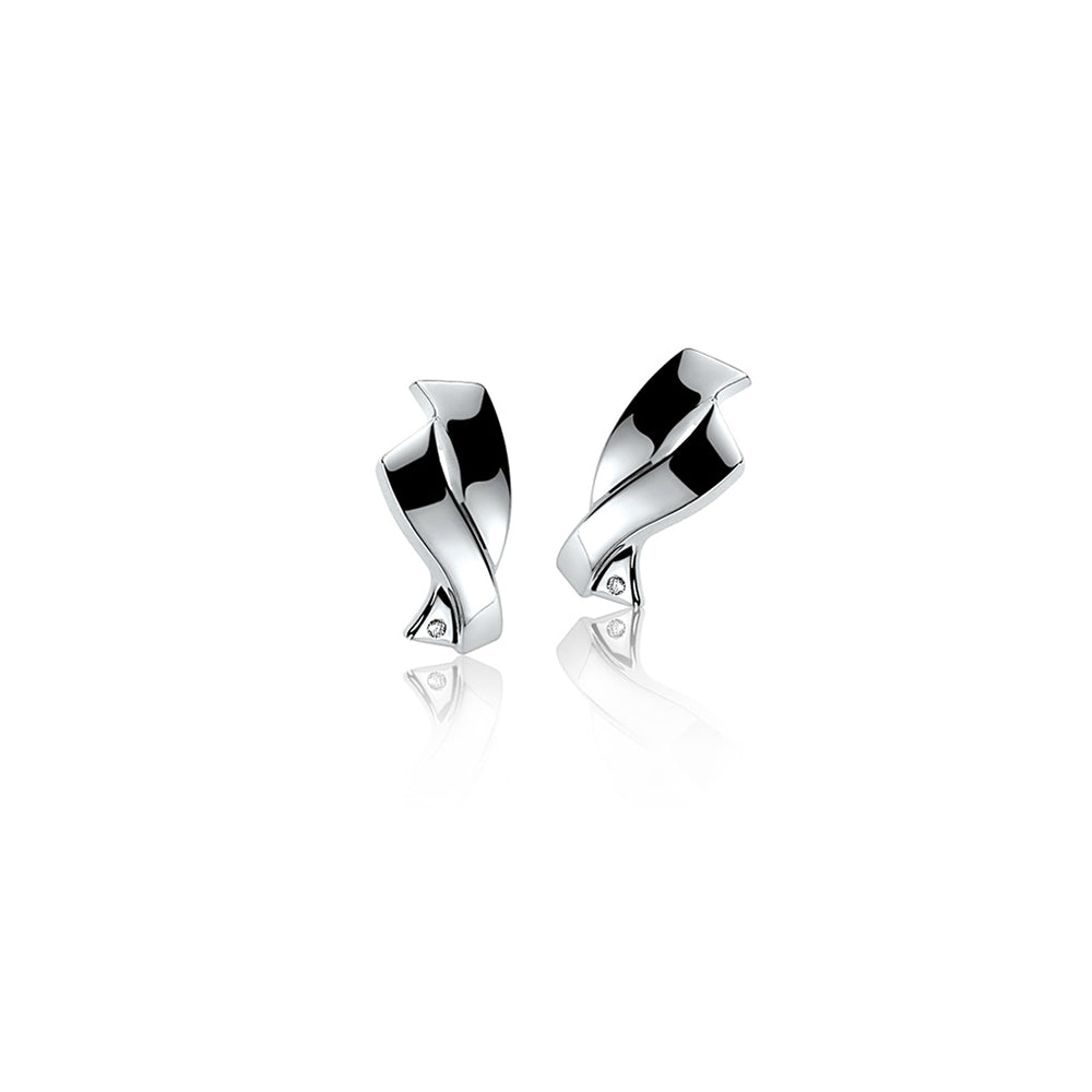 Silver Diamond Ribbon Stud Earrings - ZDO24