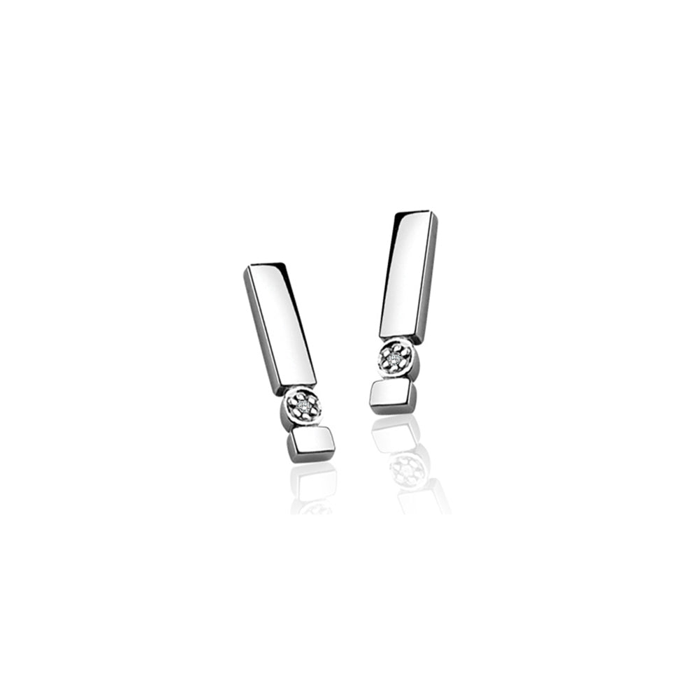 Silver Diamond Bar Stud Earrings - ZDO44