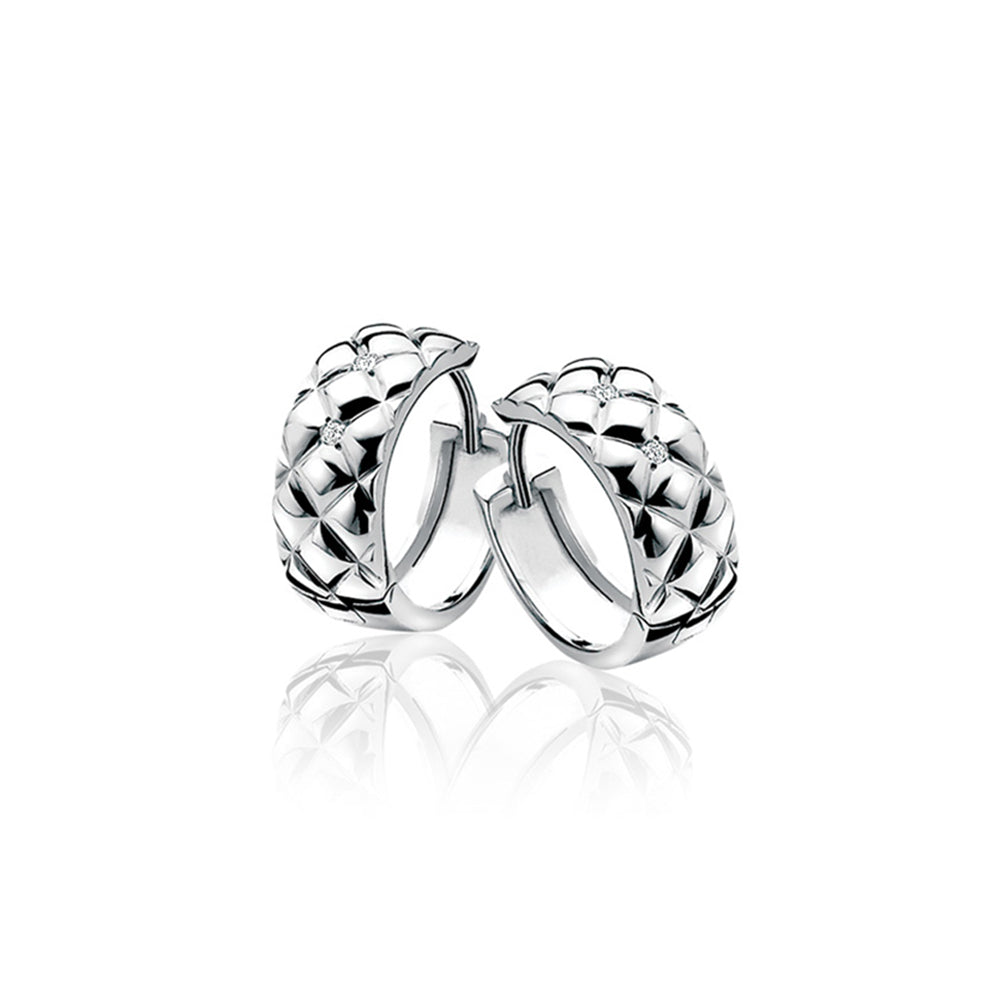 Silver Diamond Quilted Huggie Earrings - ZDO48