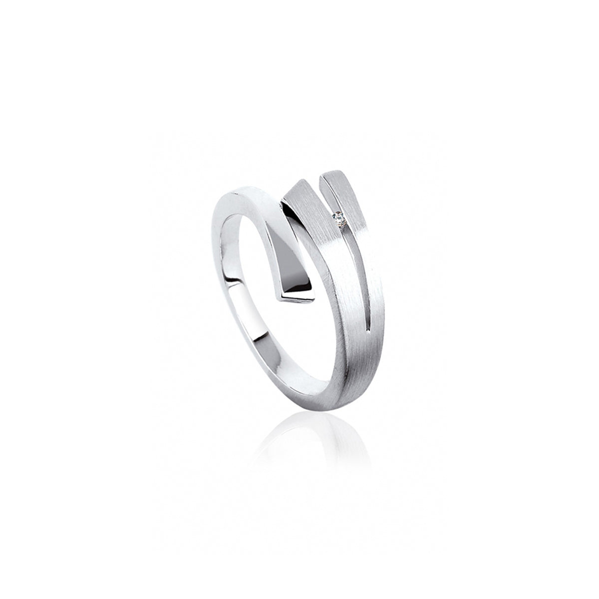 Silver Diamond Swish Ring - ZDR05