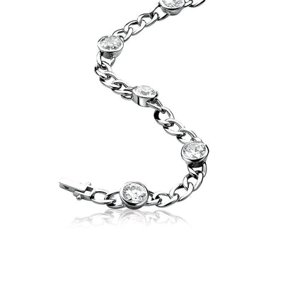 Curb Link Silver Bracelet With Large CZ - White - ZIA655