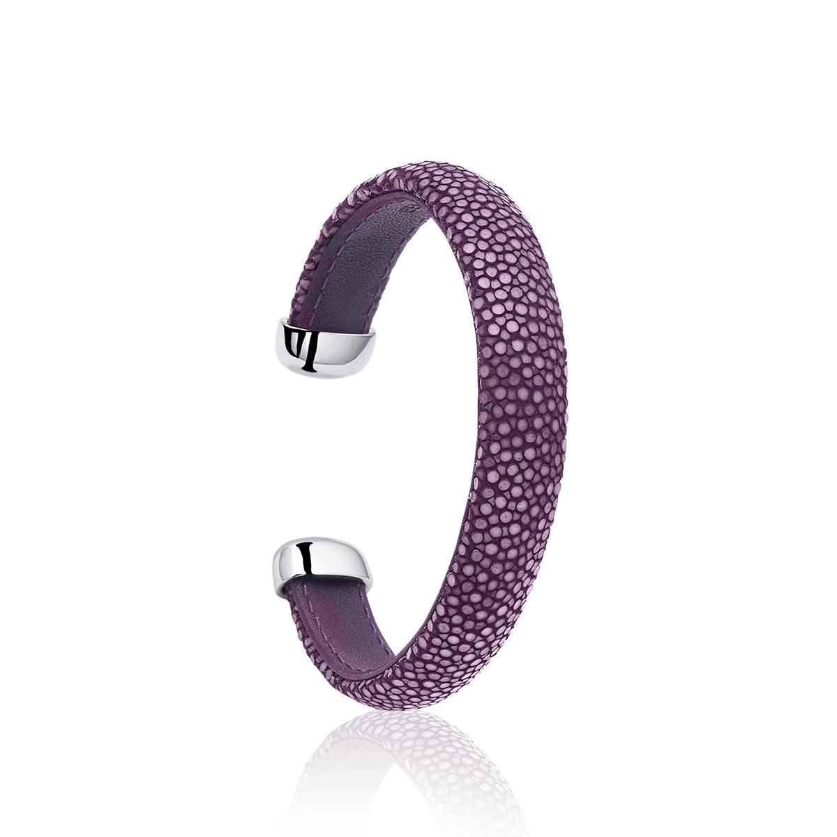 Silver & Leather Bangle - Purple - ZIA942P