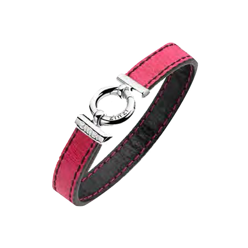 Leather Calf Reversible Bracelet With Silver Clasp - Pink/Black - ZIA957