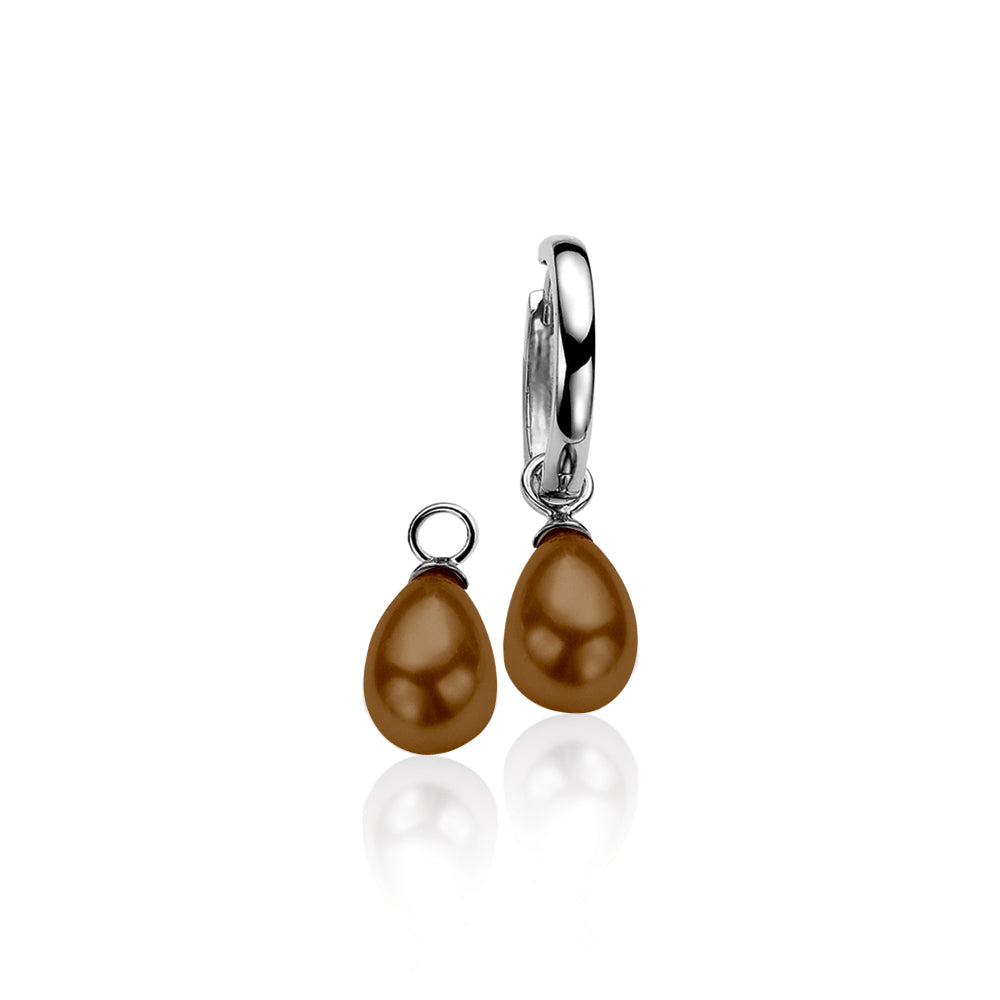 Silver Teardop Pearl Earring Pendants - Brown - ZICH355B