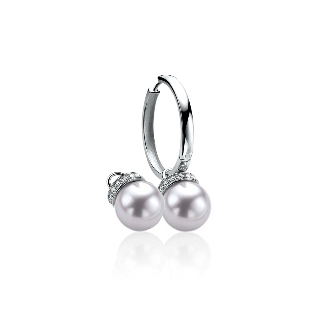 Silver Pearl Earring Pendants With CZ - Grey - ZICH459G