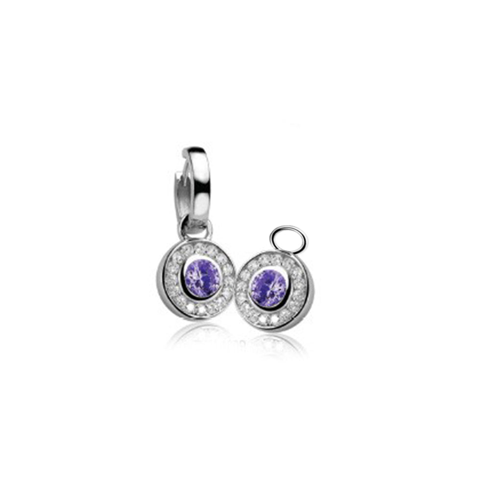 Silver CZ Earring Pendants - Purple - ZICH460P