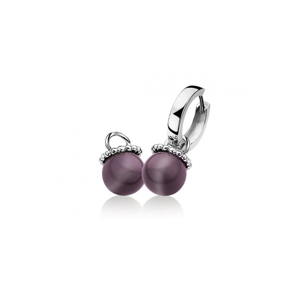 Silver Spherical Cats-Eye Earring Pendants - Purple - ZICH792P