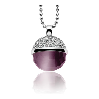 Spherical Cate-Eye Pendant With CZ - Purple - ZIH623P