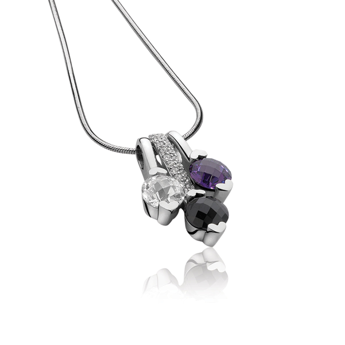 Trio of Crystals Pendant - Purple, White & Black - ZIH270P